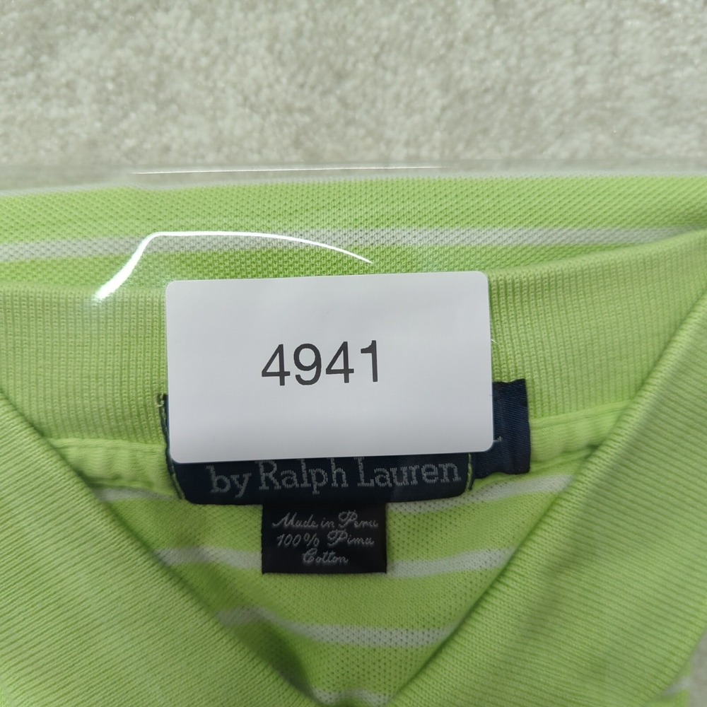 Polo Ralph Lauren Polo Shirt Mens L Lime Green White Striped Pima Cotton Pony - Picture 7 of 7